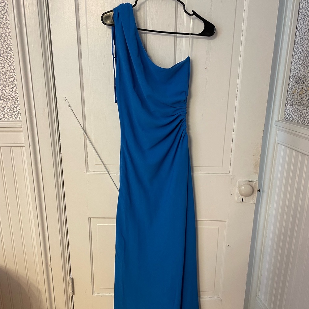 Blue, one shoulder maxi dress